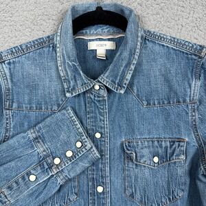 J Crew Top Womens 4 Blue Snap Western Button Up Shirt Cowgirl Horse Girl Ranch